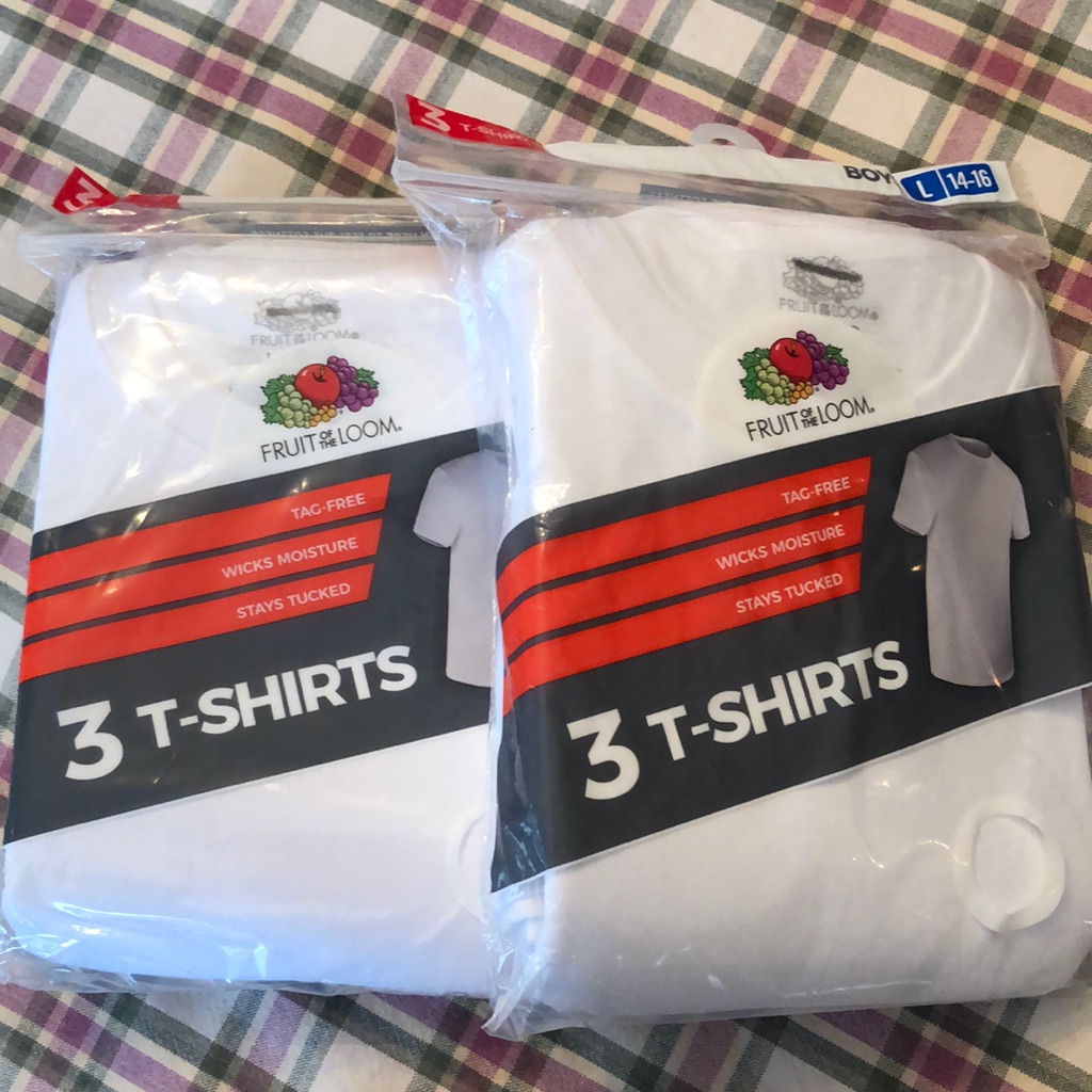 Three Packs Brand New Fruit Of Loom Boys White Undershirts Tagless All Cotton